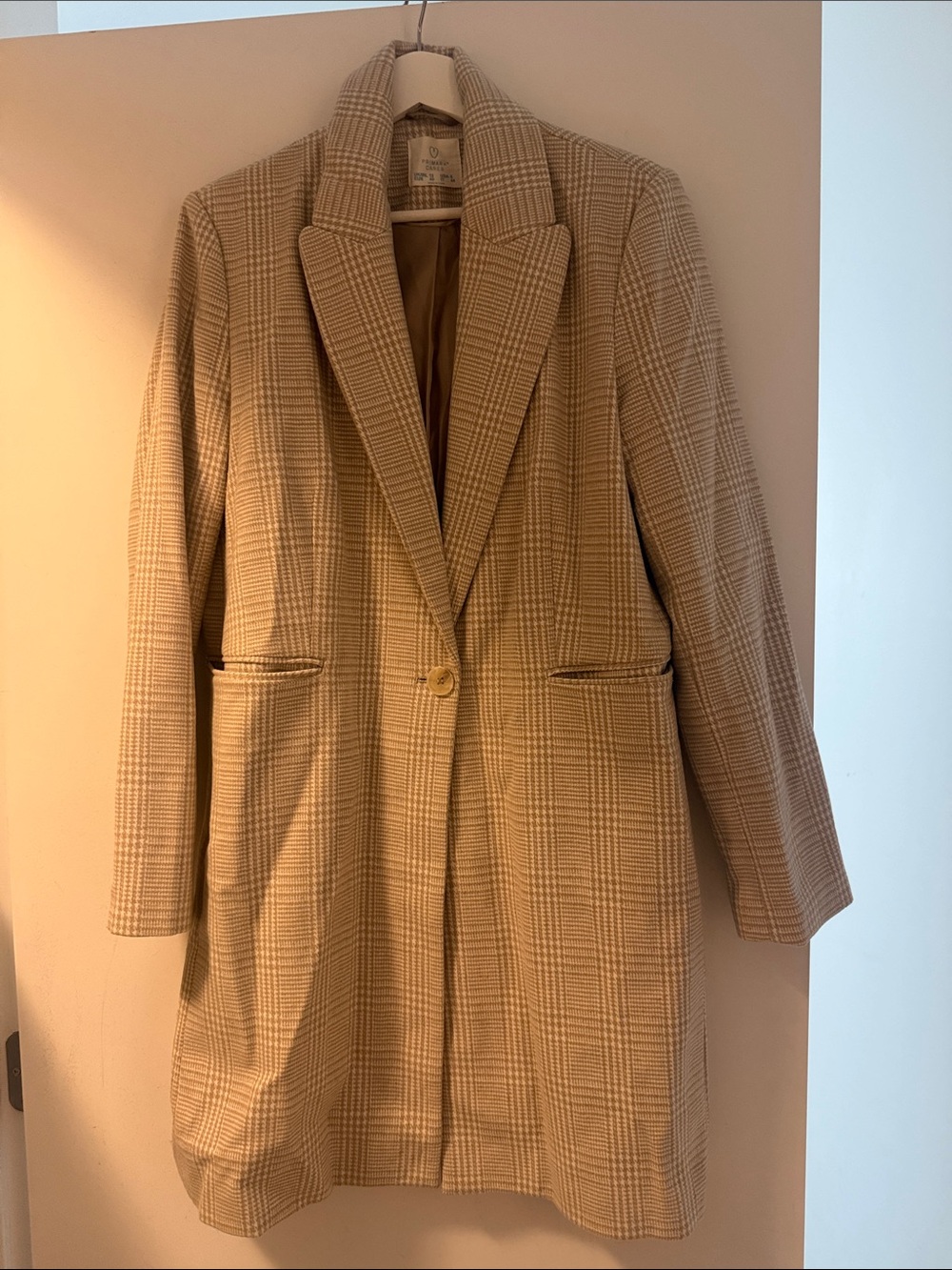 Primark Camel Plaid Single-Button Trench Coat